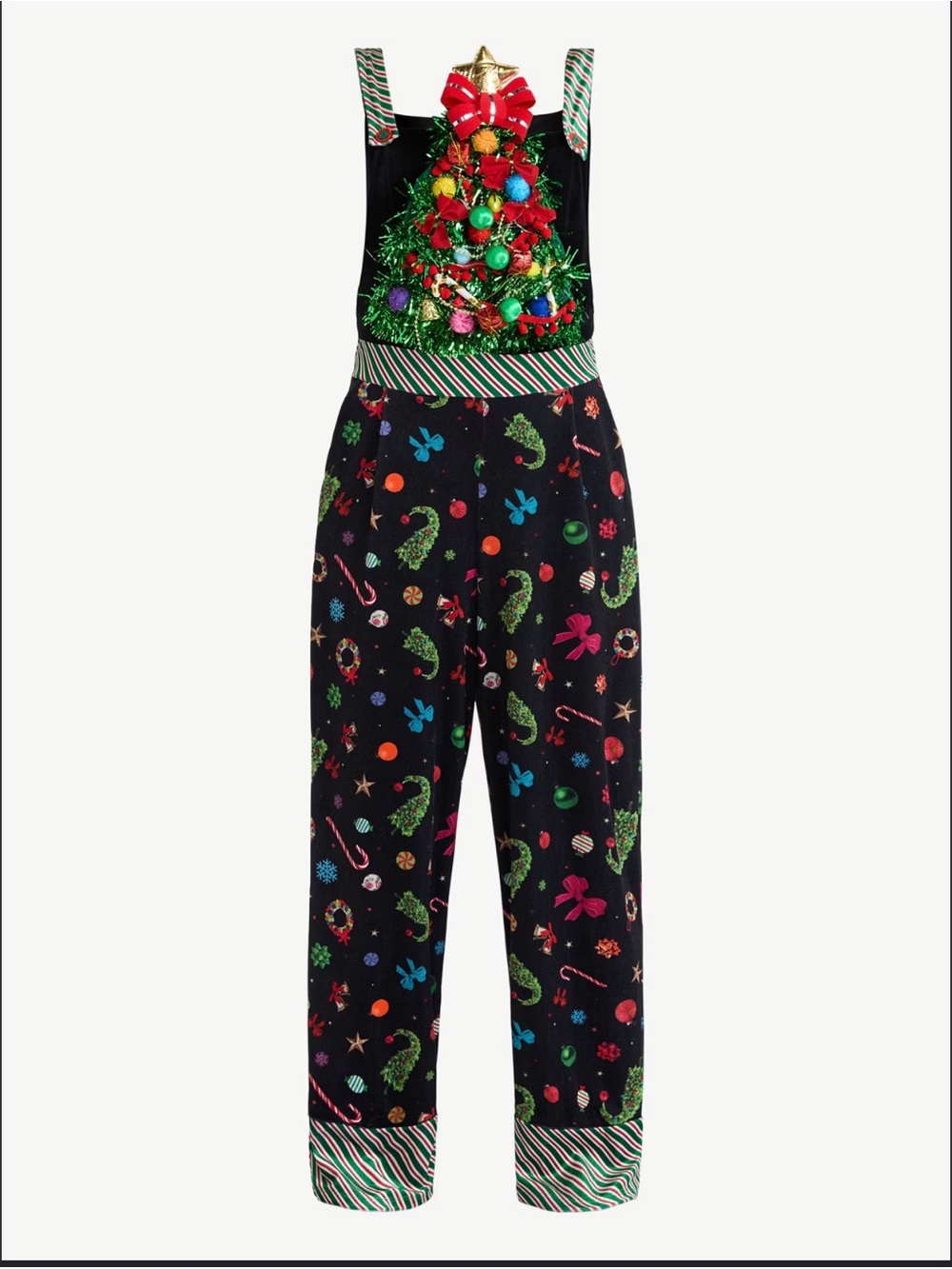 No Boundaries Black Holiday Tree Embellished Jumpsuit
